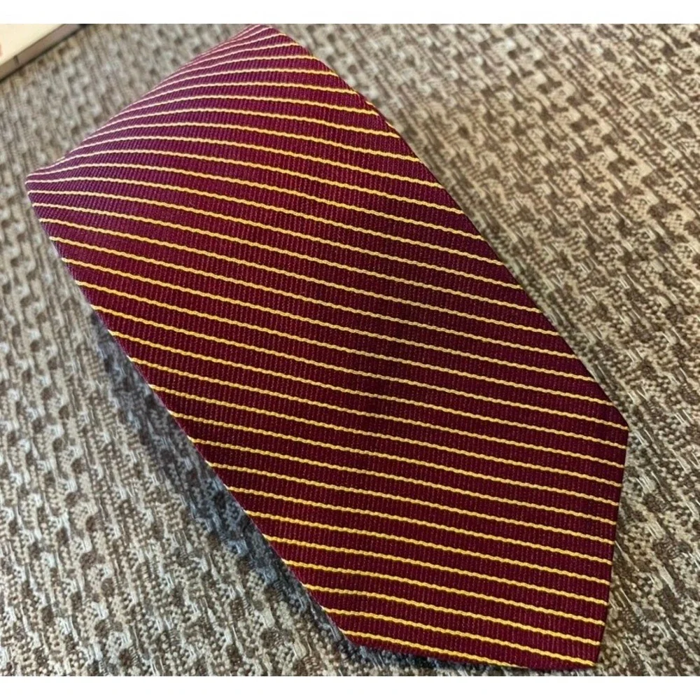 Brooks Brothers‎ Necktie Mens Burgundy Gold Silk Repp Stripe England Preppy